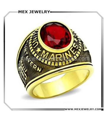 China USMC Free US Marine Corps Lead 316L Stainless Steel and Nickel Military Ring Gold and Silver Tone with Red Stone for sale