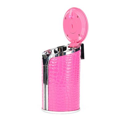 China ABS Like Pink Black Luxury Car Led Lighter Ashtray PU Leather Ashtray for sale