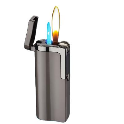 China Double Fire Cigarette Lighter Retro Gas Butane Torches Torch Open Flame Lighter Custom Wheel Ignition for sale