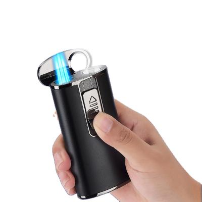 China Gas Lighter Quatre Flame Torch Cigar Lighter And Cutter Set Gas Lighter With Led Light for sale