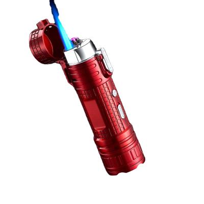 China Multifunctional Dual Gas Lighter Arc Torch Blue Flame Lighter USB Rechargeable Flashlight Igniter for sale