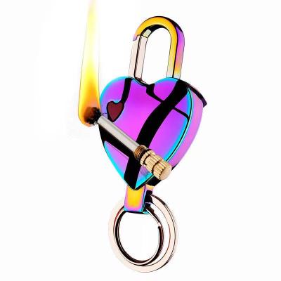 China New design reusable metal match lighter with light heart-shape chain key lighter for cigarette for sale