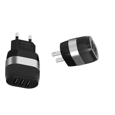 China Kiseki Supplier Mobile Phone Accessories 3u 3.1A BLACK EU Plug Convenient USB Phone Charger for sale