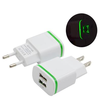 China 2 High Speed ​​USB With LED Light 5V2.1A Dual Port Mobile Phone USB Fast Wall Charger For Samsung With EU USA PIN for sale