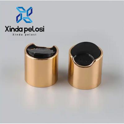 China Factory Price Cosmetic Bottle Caps Shiny Gold Aluminum Press Caps Dispensing Smooth for sale