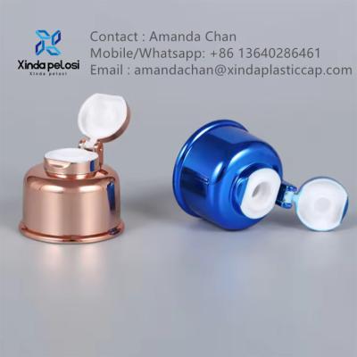 China Custom Manufacturer Metallic Silver Flip Top Lid Plastic Bottle Flip Top Caps for sale