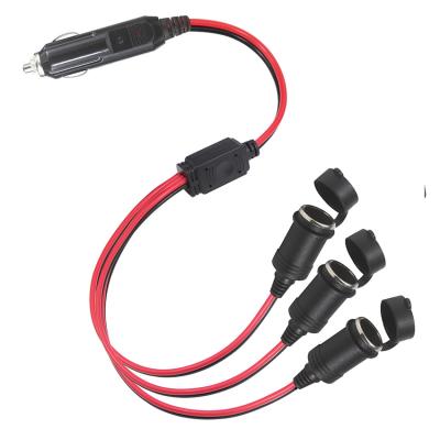 China 1 To 3 Female Car Cigarette Extension Cord Fuse 15A 16AWG Power Wire OEM ODM for sale