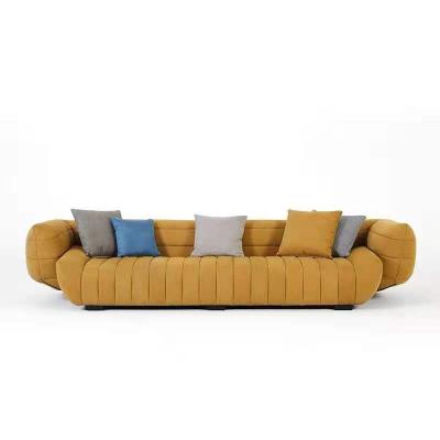 China New Fashion Minimalist Design Light Luxury Durable Velvet Fabric Tufted Sofa For Living Room Yellow for sale