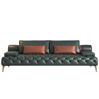 China New Minimalists Arrive Single Modern Pull Button Genuine Leather Living Room Sofas Luxury Leather for sale