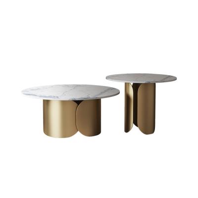 China Minimalist design multiple high-end luxury metal coffee table round corner coffee table set for sale