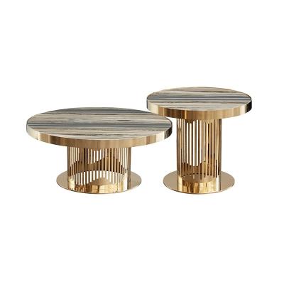 China Minimalist Latest Design Luxury Metal Base Living Room Stainless Steel Coffee Table Set Around Modern for sale