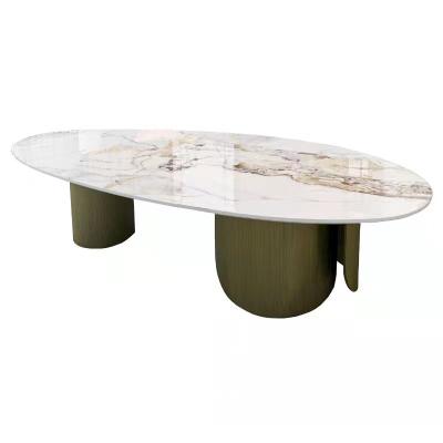 China Modern Minimalist Creative New Shape Slab Coffee Table Matte Black Coffee Table With Stainless Steel Marble Base for sale