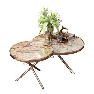 China Latest Renovation Modern Minimalist Style High End Home Circle Gold Marble Coffee Table Luxury Set for sale