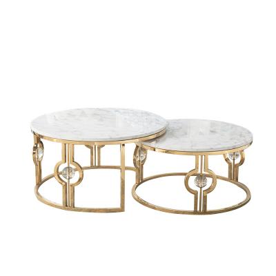 China High Quality Modern Simple Minimalist Round Interlocking Metal Leg Coffee Table With Side Table Set for sale