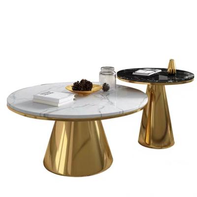 China Nordic Round Minimalist Style Light Luxury Metal Coffee Marble Dining Table Set Black White for sale