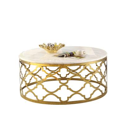 China Living room minimalist wholesale artificial stone gold top around the modern stainless steel coffee table for sale