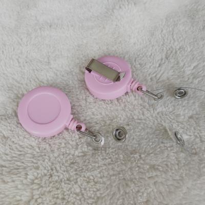 China Custom Plastic Retractable Badge Reel Metal Clip With ID Card Holder Pink BR010 for sale