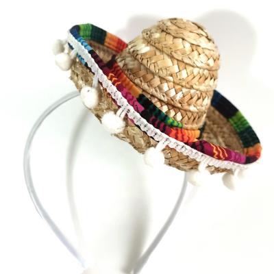 China Mexican Party Four Seasons Haiwin Cinco De Mayo Fiesta Costume Headpiece Straw Sombrero Headband for Party Photo Props for sale