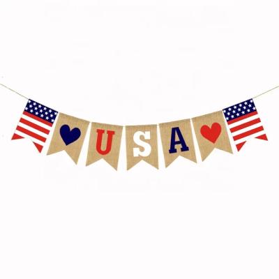 China Wholesale American Healthcare Institutes Independence Day Decor USA Independence Day Flag Burlap Burlap Banner for sale