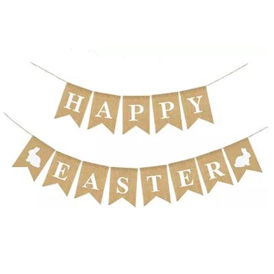 China Burlap Easter Party Supplies Burlap Bunny Easter Banner Carrot Hanging Bunting For Easter Decoration for sale