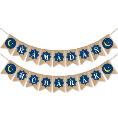 China Islamic Muslim Moon Ramadan Eid Mubarak Banner Star of RAMADAN Party Decoration Burlap Supplies for sale