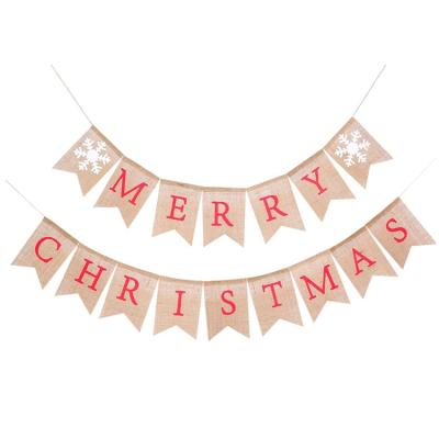 China Newest Merry Christmas Burlap Party Decoration Burlap String Flag Indoor Hanging Banner and Outdoor Banner for sale