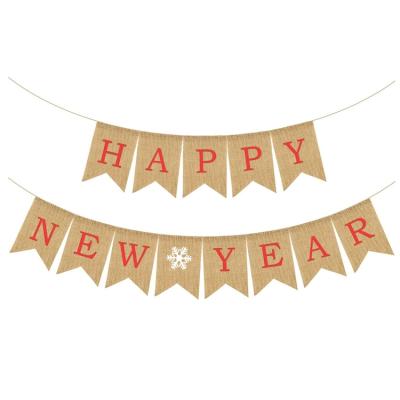 China New Years Eve Party Supplies Happy New Years Burlap Natural Burlap Bunting Decorations for sale