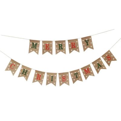 China Newest Merry Christmas Burlap Party Decoration Burlap String Flag Indoor Hanging Banner and Outdoor Banner for sale