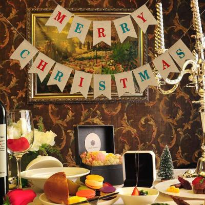 China Newest Merry Christmas Burlap Party Decoration Burlap String Flag Indoor Hanging Banner and Outdoor Banner for sale