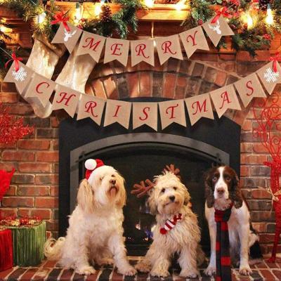 China Newest Merry Christmas Burlap Party Decoration Burlap String Flag Indoor Hanging Banner and Outdoor Banner for sale