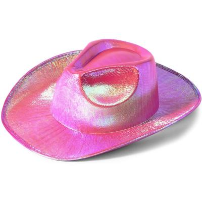 China Holographic Cowboy Hat Neon Sparkly Glitter Space Cowboy Hat Fun Metallic Party Disco Cowgirl Hat for sale