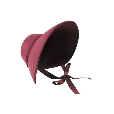 China Halloween Party Costume Accessory Large Burgundy Amish Victorian Wide Brim Hood Hat for sale