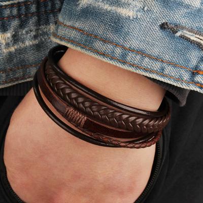 China Vintage China Suppliers Wholesale PU Leather Braided Men's Bracelet Wrap Bracelet En Leather Leather Fashionable for sale