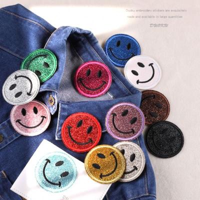 China 2022 Customized 3D Embroidery Patch Smile Face Sequins Iron On Patches For Clothing Hat for sale