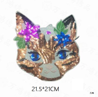 China 3D Cat Animal Sequin Reversible Embroidery Patch Sears Slentejuelas For Clothing for sale