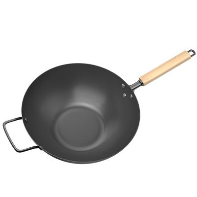 China 2022 China Style Echo Friend Black Carbon Steel Non-Stick Flat Bottom Wok Factory Direct Pre-Season Supply Viable for sale