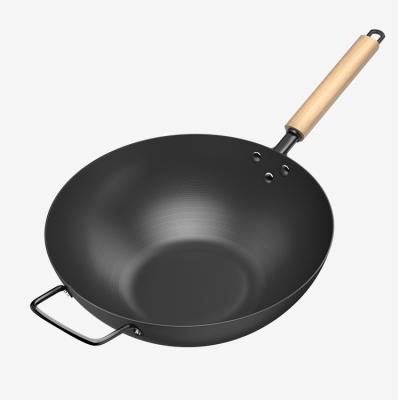 China Factory supply attractive price viable black no pre-season carbon steel nitriding flat bottom coating non-stick wok for sale