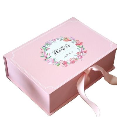 China Luxury Printed Recycled Materials Logo Custom Size Cardboard Packaging Magnetic Folding Paper Box With Ribbon For Wedding/Birthday/Gift for sale