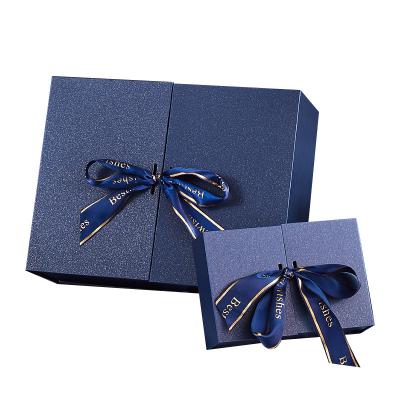 China Recyclable Custom Luxury Black Ribbon Logo Magnetic Gift Box For Party for sale