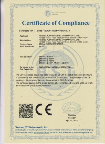 CE - Zhejiang Pusu Electric Appliance Co., Ltd.