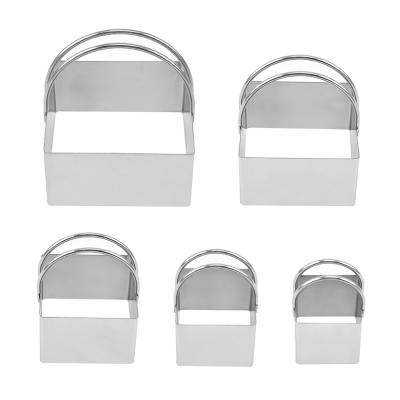 China 5 Piece Round Cookie Cutter Stainless Steel Workable Set With Handle Mousse Cake Mold Baking Tool for sale