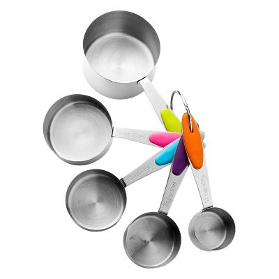 China Viable Small Volume Stainless Steel Light Hook 5 Piece Set Colorful Round Coffee Measuring Cup Kitchen Cooking Instrument for sale