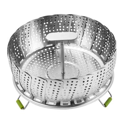 China Sustainable Pressure Cooker Portable Folding Mini Stainless Steel Food Steamer Expandable Vegetable Basket for sale