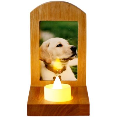 China Newcomer pet memorial headstone small candlestick lanterns photo stickers wooden nostalgic monument viable sacrifice for sale