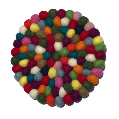 China Washable Wool Felt Ball Blanket Anti Slip Felt Ball Mats Handmade Nepal Rugs For Floor Decoration New Zealand Wool Eco-Friendly 100% New Zealand Wool Rug for sale