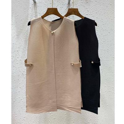 China 2022 Summer New Women's Mid Length Anti-pilling Pleated Vest Women's Cardigan Top for sale