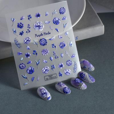 China Plastic Purple Flowers 5D Nail Stickers Back Stick Decorative Nails Nail Stickers Decal Accesorios for sale