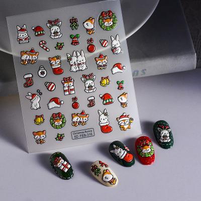 China Plastic Nail Art Adhesive Tattoo Nails Accessories Christmas Rabbit 5D Nail Sticker Fake Nails Deco Ongles for sale