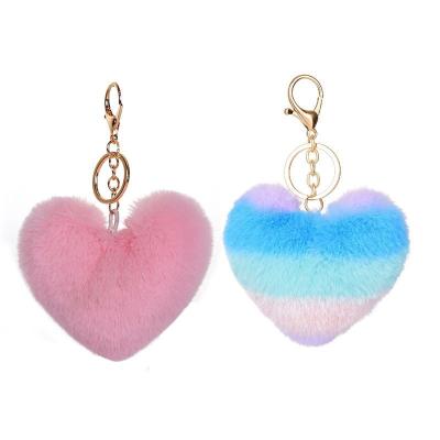 China 2023 new hot sale plush single pendant splicing like heart pendant color plush key chain heart tassel key chain bulk wholesale for sale