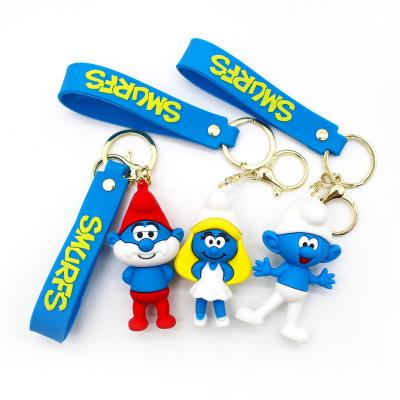 China 2023 New Creative Hot Selling 3D Cartoon Rubber Key Chain Smur f Custom Wholesale Cute Elf Rubber Key Chain Smur f for sale